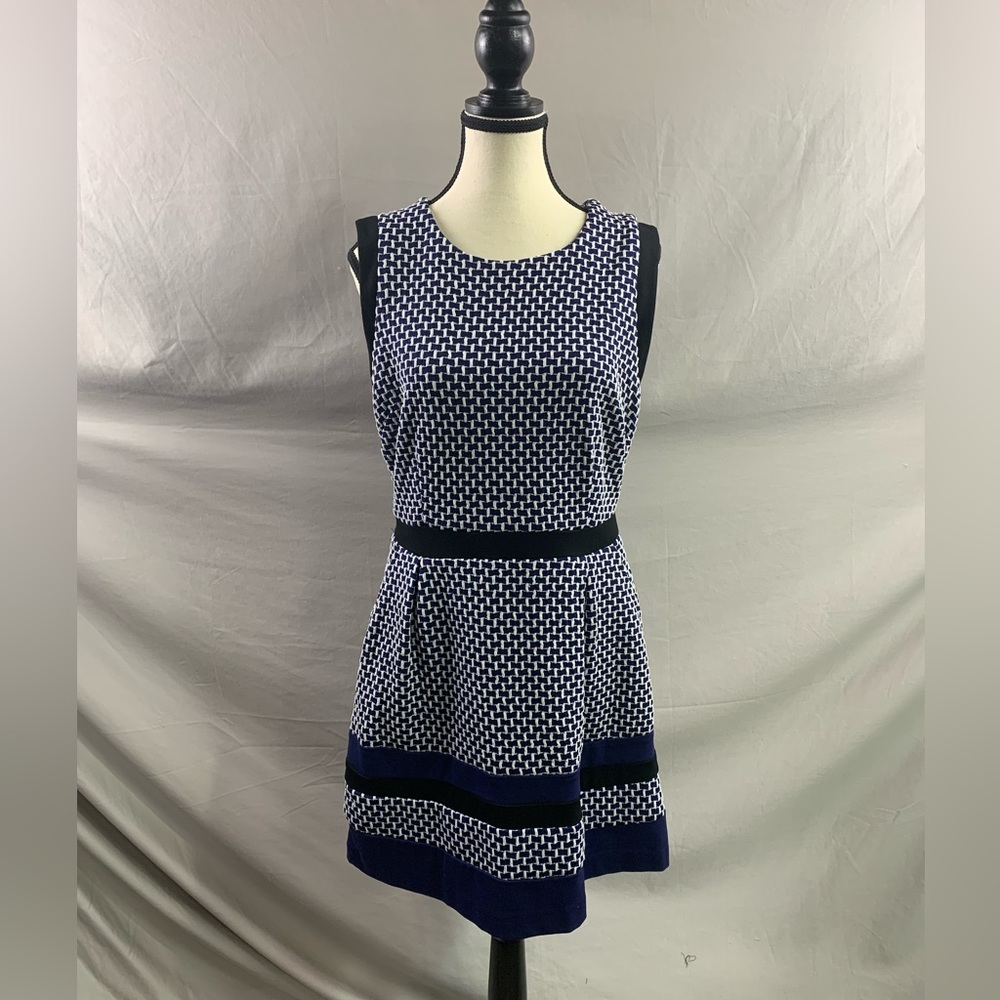 Geometric Blue  A-Line Sleeveless Dress